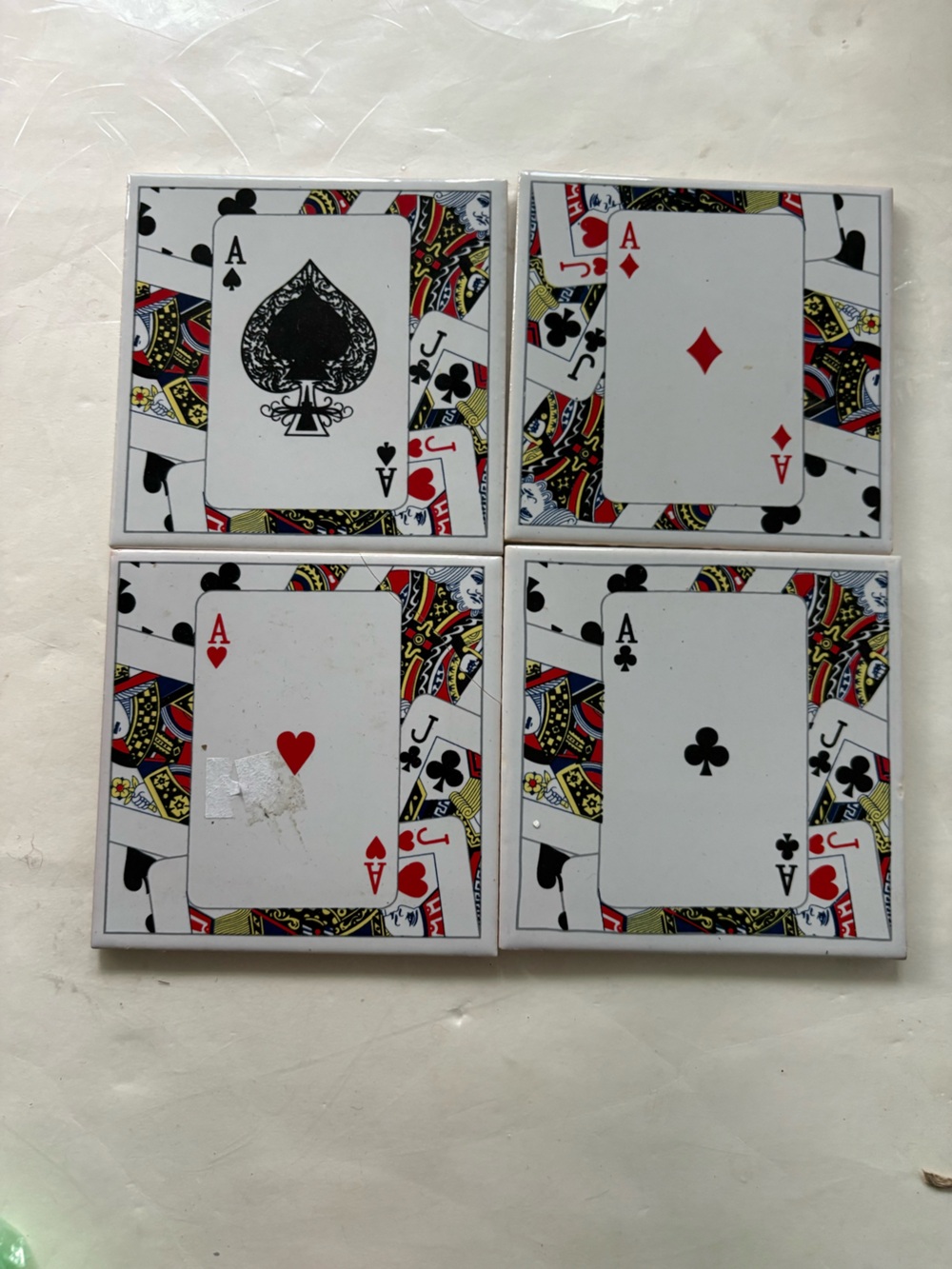“ACES” PLAYING CARDS TILE/CORK COASTER SET/4